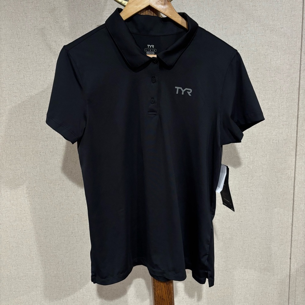 TYR Womens Black Polo Shirt Size Large NWT